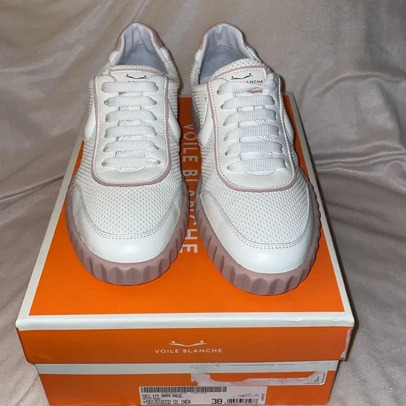 NWT VOILE BLANCHE SELIA Leather Sneakers in
White-Light Pink - Picture 8 of 14